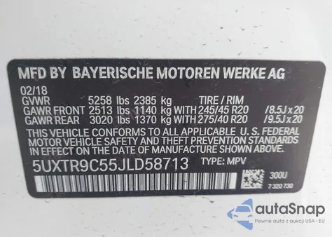 2018 BMW X3 xDrive30I из США, поврежденный, VIN 5UXTR9C55JLD58713